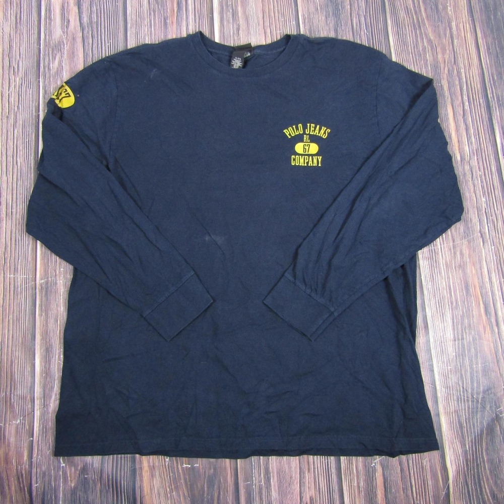 Polo Jeans Company Shirt Mens XL Long Sleeve RL67 Vintage Navy Blue‎ Retro
